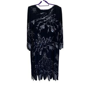 Argenti Sz 24 Vintage Heavily Beaded Silk Flapper Dress Gatsby Dress Party Glam